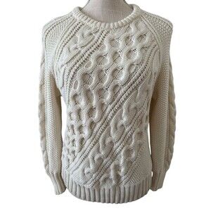 J.Crew‎ Women's Ivory Diagonal Cableknit Cotton Fisherman Sweater Size Small